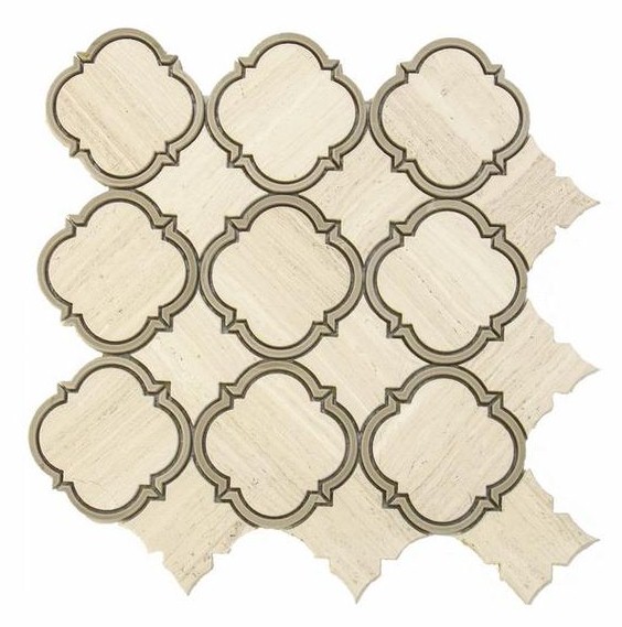 Wooden white & Athens grey waterjet mosaic