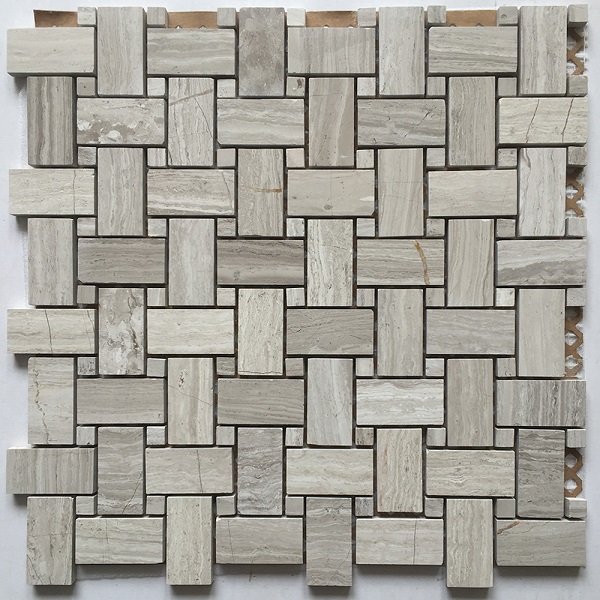 Wooden white basket weave mosaic tile