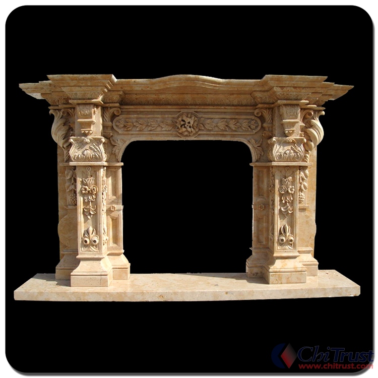 Europe STYLE beige natural stone fireplace