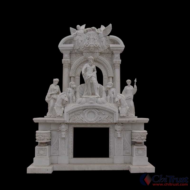 Natural stone carving mantel white marble fireplace